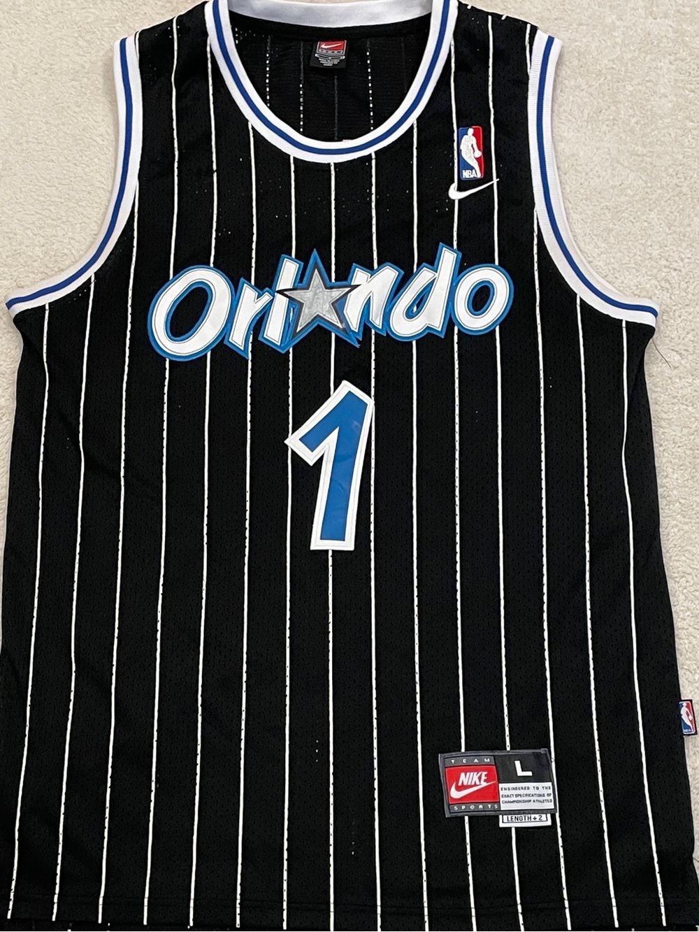 VTG Nike NBA Basketball Penny Hardaway Orlando Magic Jersey Black Pinstripe L +2